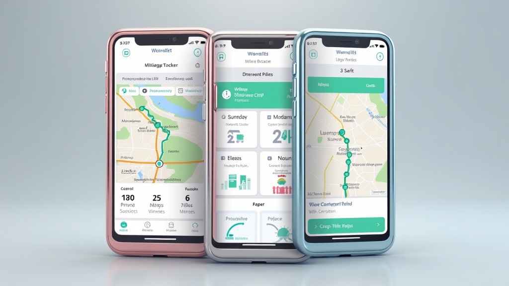 Comparison of different mileage tracking apps on smartphone screens